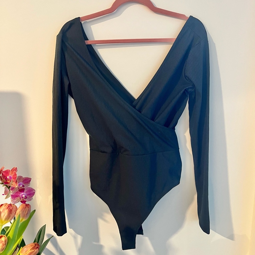 ASOS Ribbed Black V-Neck Bodysuit